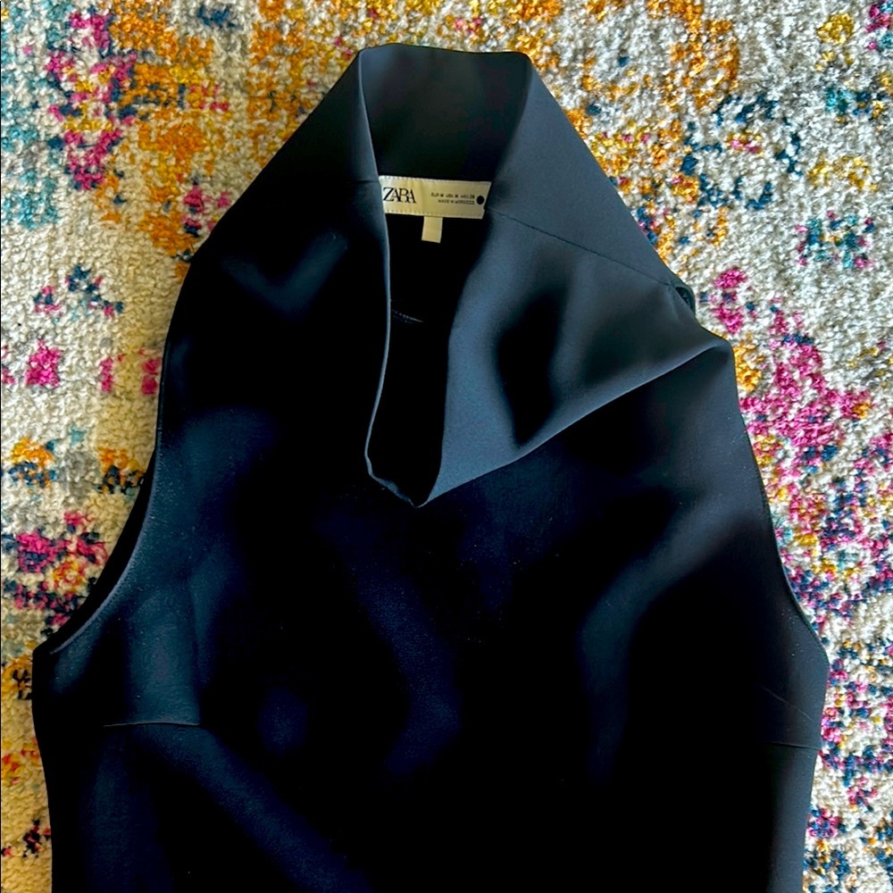 Zara black polyester sleeveless tank dressy top cowl neck M